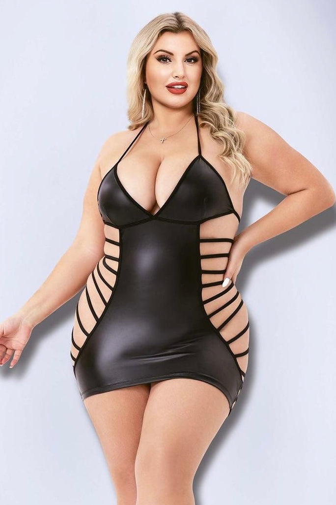 Plus size Strappy wetlook mini dress