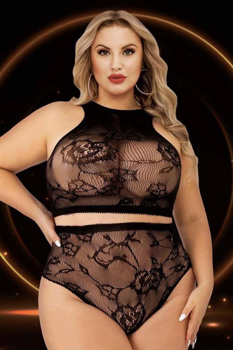 Plus size Crop top and high waisted panty set