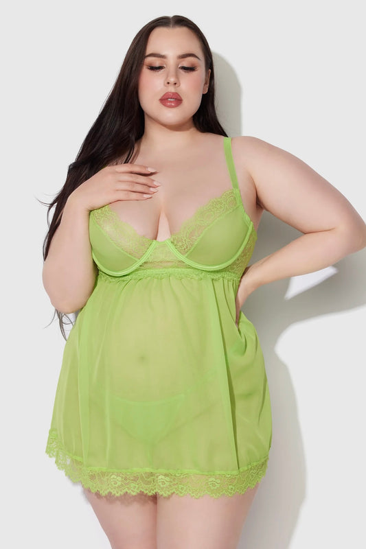 Plus size Shavon lace and chiffon babydoll