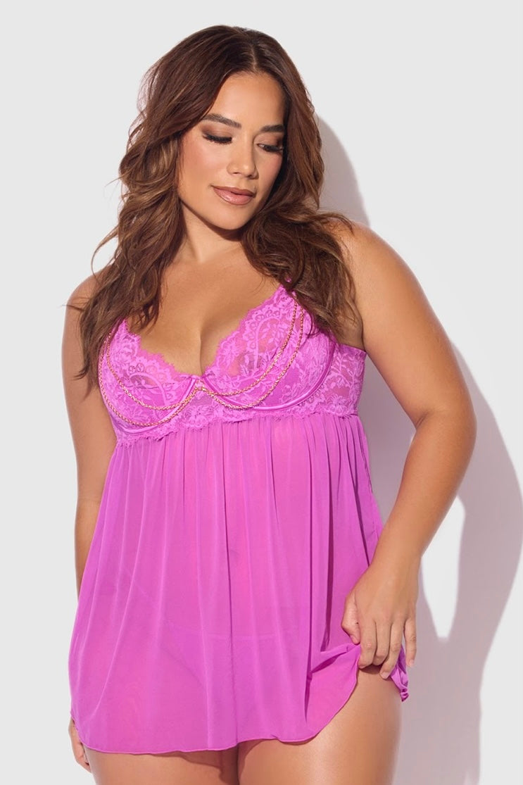 Plus size Reanna lace and chain babydoll
