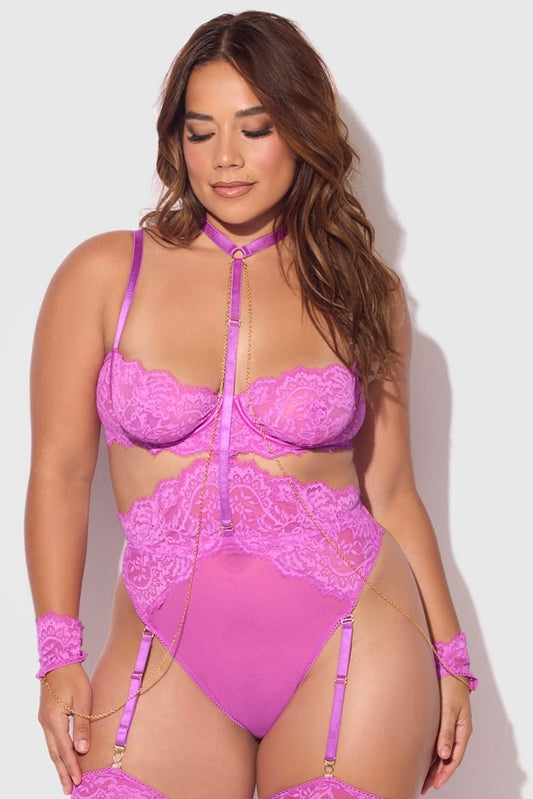 Plus size Reanna lace and chain handcuff teddy