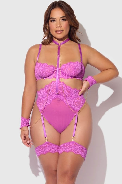 Plus size Reanna lace and chain handcuff teddy