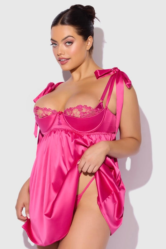 Plus size Rosalie satin and embroidered babydoll pink