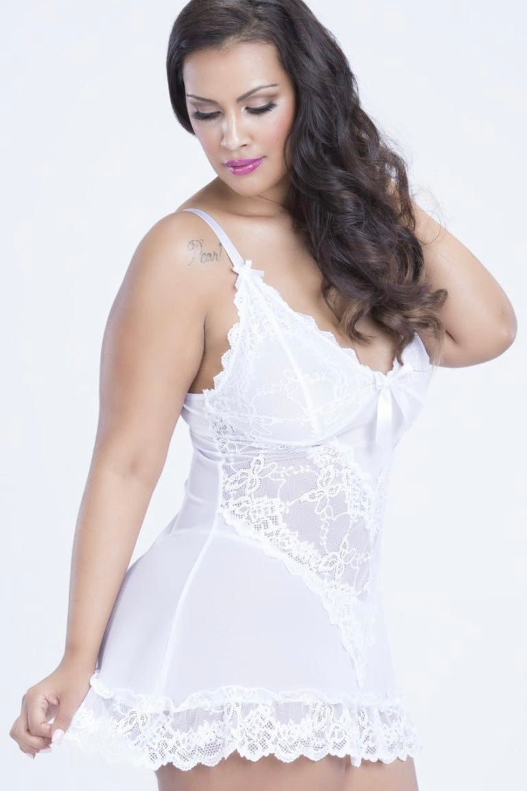 Valentine babydoll white - Curvynlingerie Plus Size 