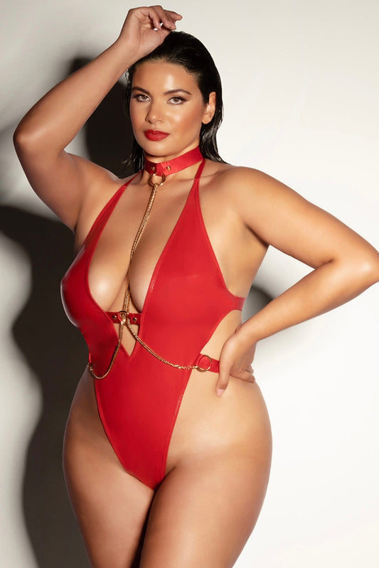 Plus size SOFT CUP VINYL TEDDY RED-Curvynlingerie Plus Size.com