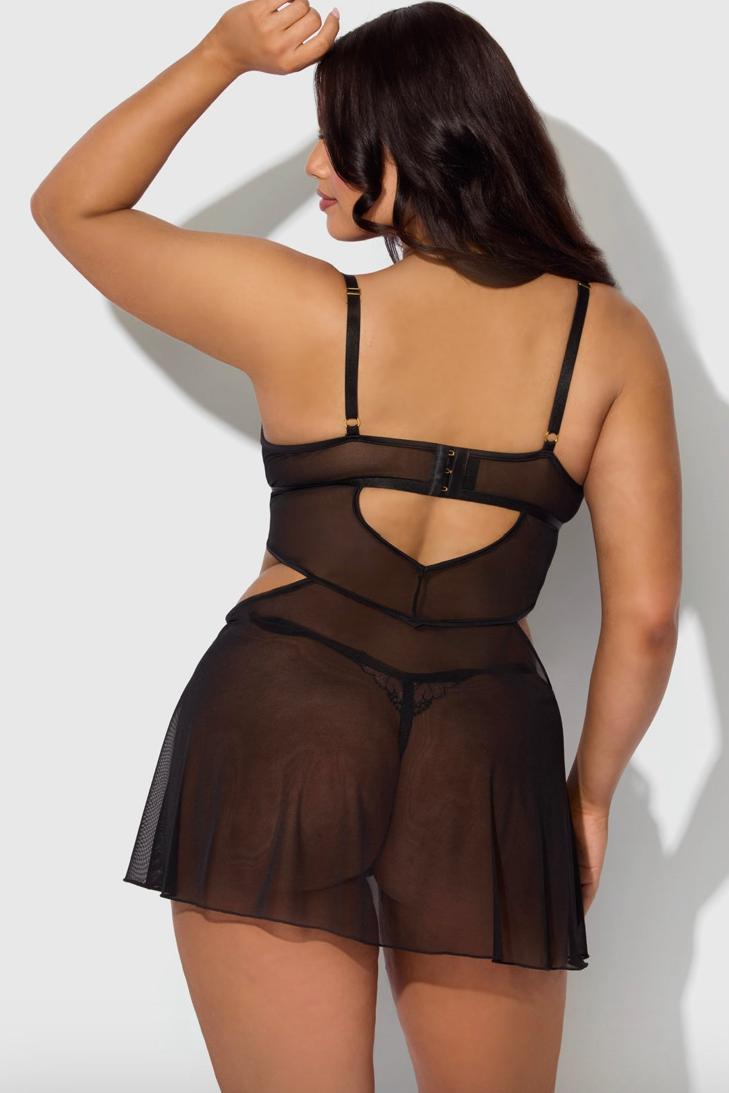 Plus size Nova blacklight lace babydoll and g-string