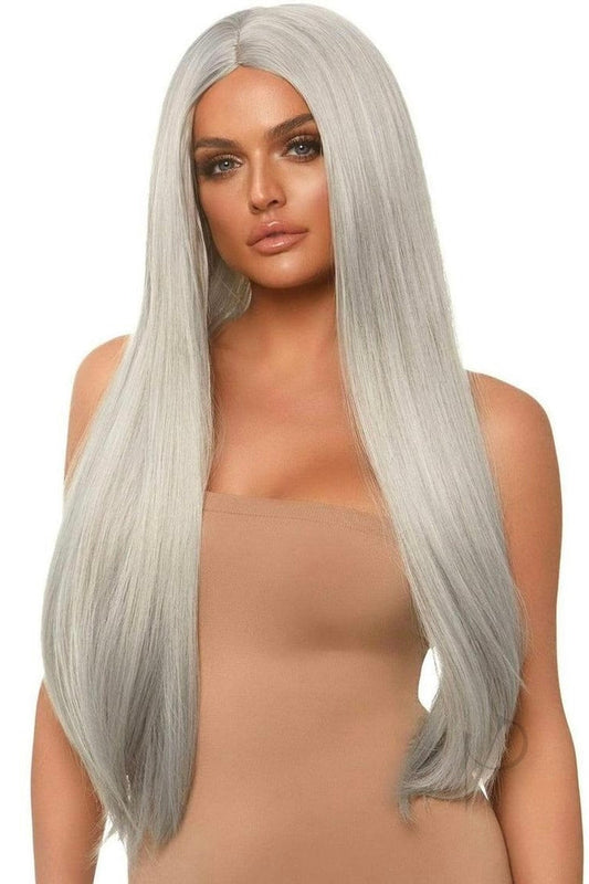 Long Straight Center Part Wig grey