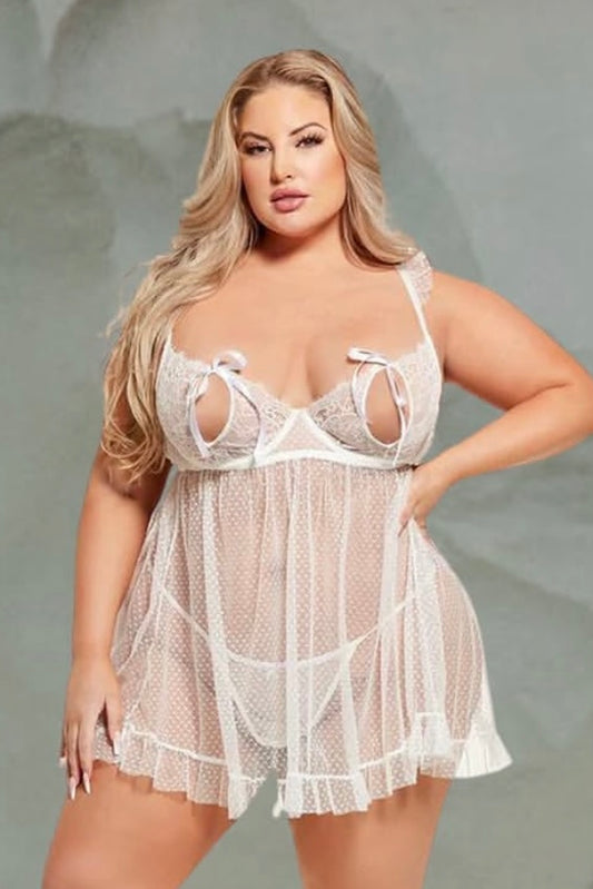 Plus size Portia babydoll and g-string white