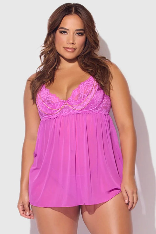 Plus size Reanna lace and chain babydoll