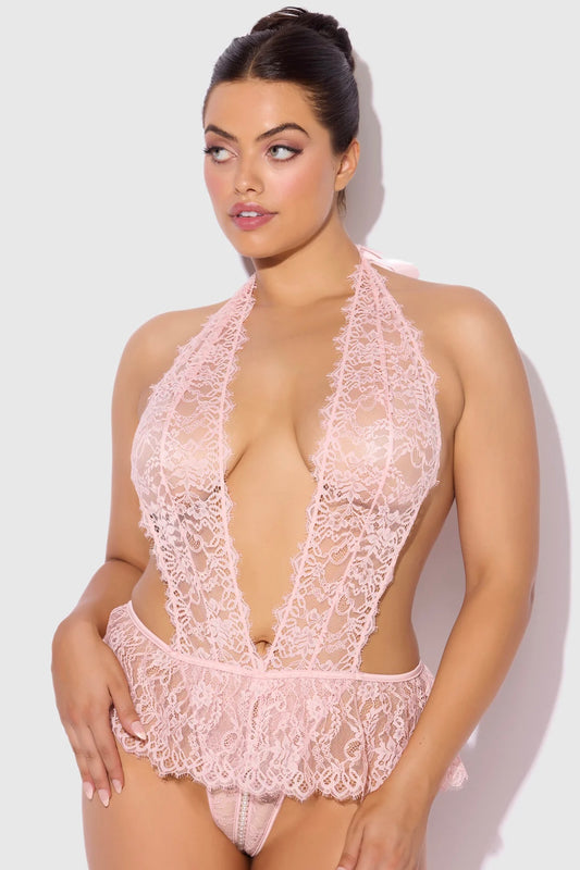 Plus size Jocelyn lace and pearl teddy