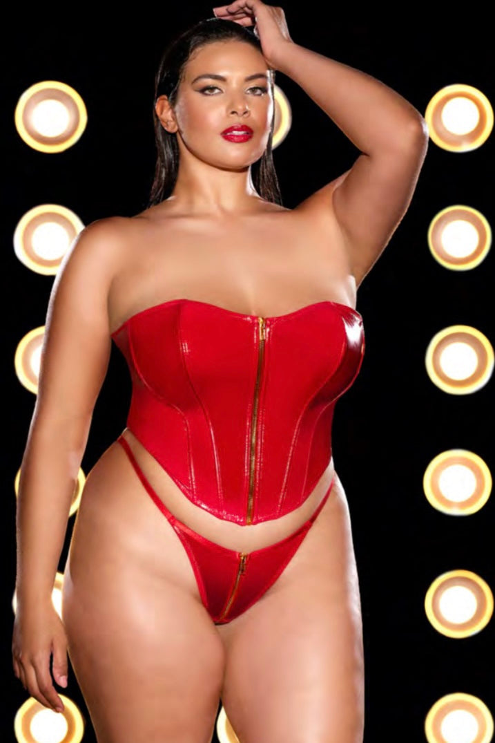 Plus size vinyl bustier red