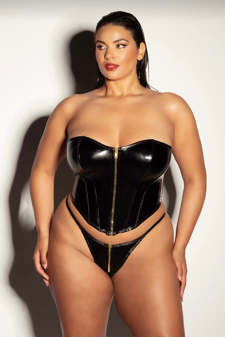 Plus size vinyl bustier black-Curvynlingerie Plus Size.com