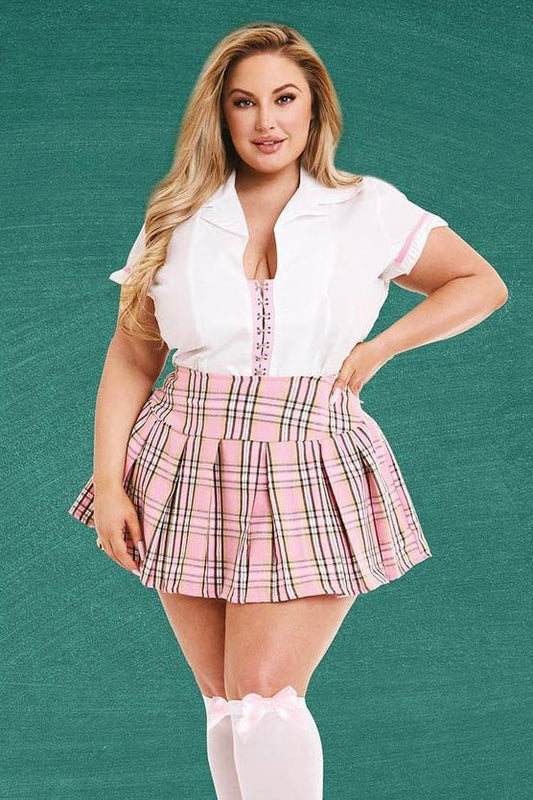 Plus size pink private schoolgirl costume-Curvynlingerie Plus Size