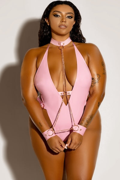 Plus size soft cup vinyl teddy pink