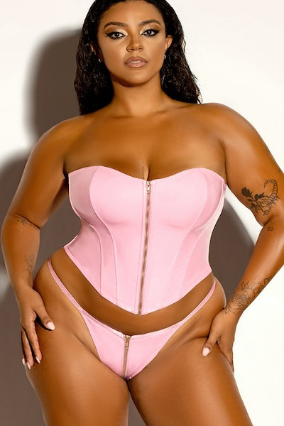 Plus size vinyl bustier pink-Curvynlingerie Plus Size.com