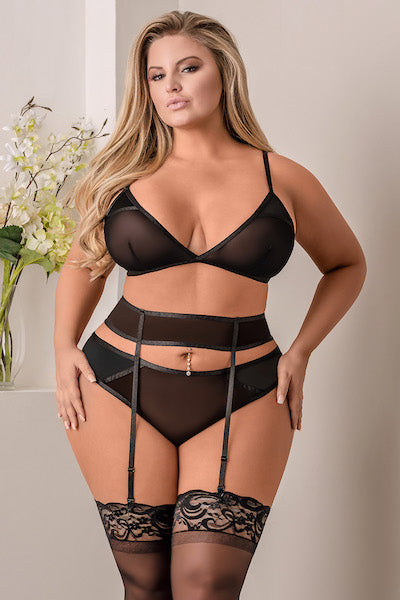 Bra, Garter & Panty Set - plus size bra set - Curvynlingerie Plus Size 