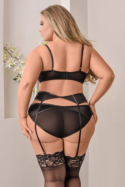 Bra, Garter & Panty Set - plus size bra set - Curvynlingerie Plus Size 