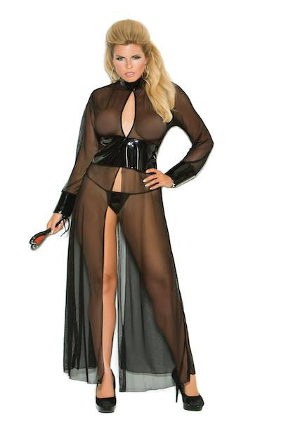 Plus size Mesh and vinyl long sleeve gown - Gown - Curvynlingerie Plus Size 