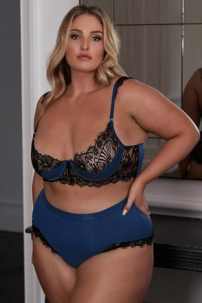 Plus size Nicole jersey and lace bra set blue-black